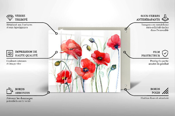 Üveg vágódeszka Piros pipacs virágok