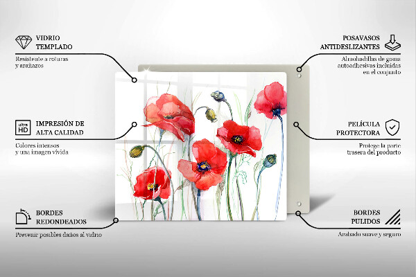 Üveg vágódeszka Piros pipacs virágok