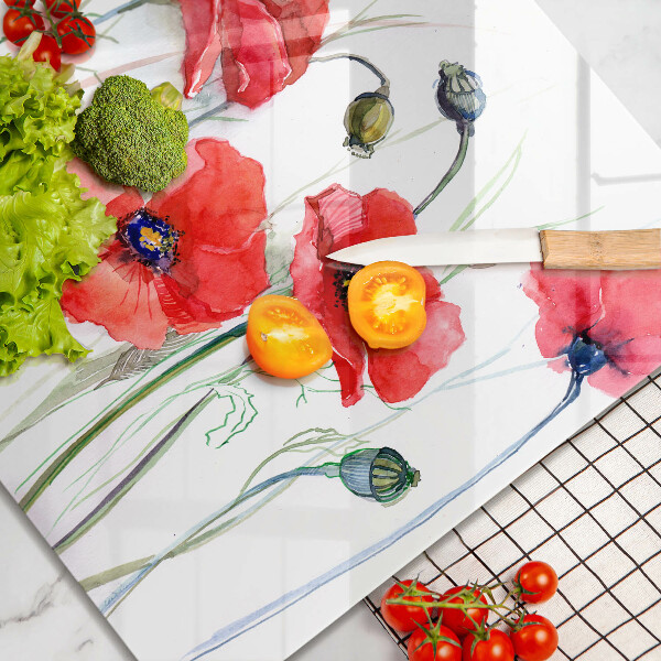 Üveg vágódeszka Piros pipacs virágok