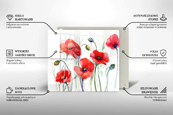 Üveg vágódeszka Piros pipacs virágok