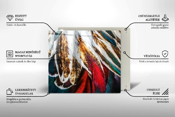 Üveg vágódeszka Boho madártollak