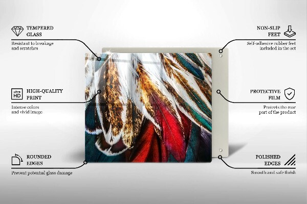 Üveg vágódeszka Boho madártollak