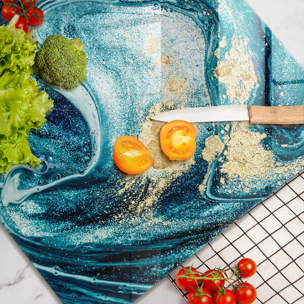 Üveg vágódeszka Kék arany absztrakció