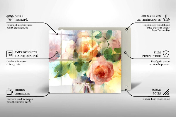 Üveg vágódeszka Festett virágok