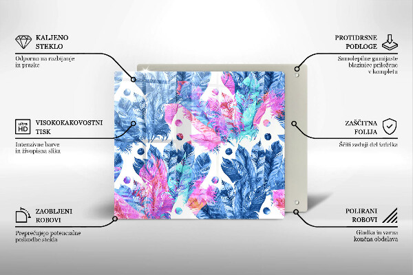 Üveg vágódeszka Tollak boho illusztráció