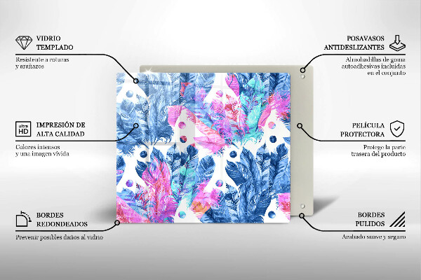 Üveg vágódeszka Tollak boho illusztráció