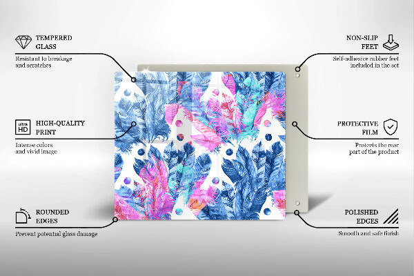 Üveg vágódeszka Tollak boho illusztráció