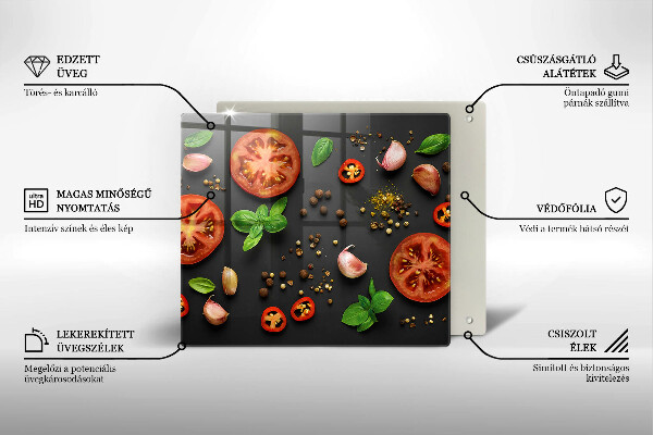 Üveg vágódeszka Paradicsom és fűszerek