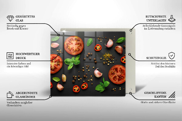 Üveg vágódeszka Paradicsom és fűszerek