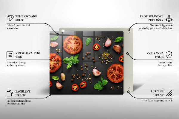 Üveg vágódeszka Paradicsom és fűszerek