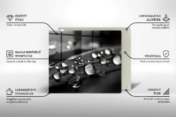 Üveg vágódeszka Harmatcseppek a leveleken