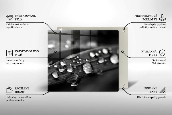 Üveg vágódeszka Harmatcseppek a leveleken
