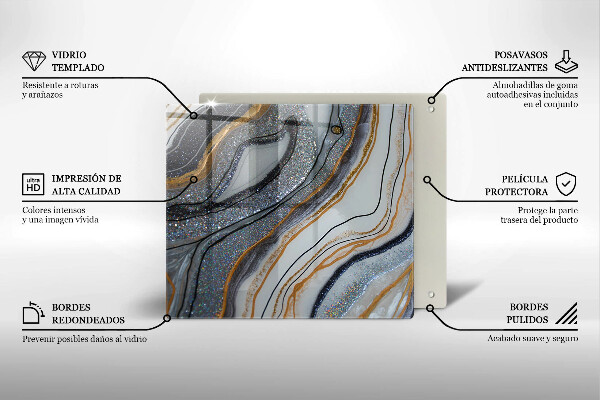 Üveg vágódeszka szikla arannyal