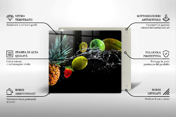 Üveg vágódeszka Gyümölcsök vízben