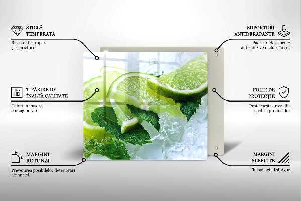 Üveg vágódeszka Lime menta és jég