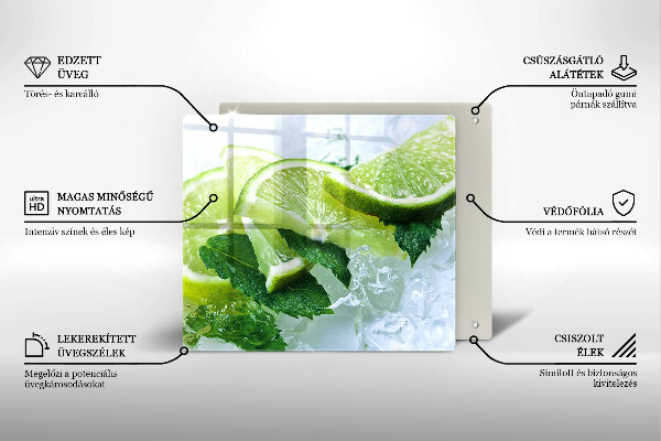 Üveg vágódeszka Lime menta és jég