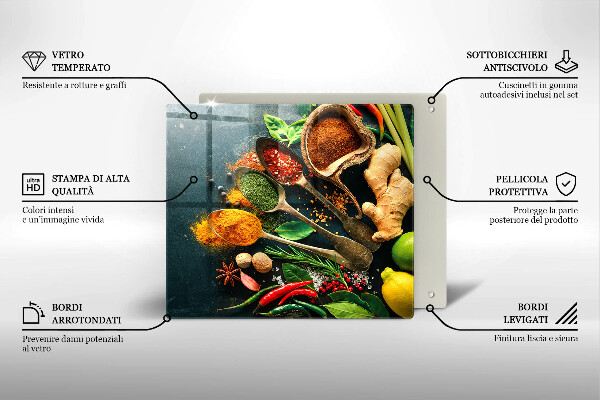 Üveg vágódeszka Konyhai fűszerek kanál