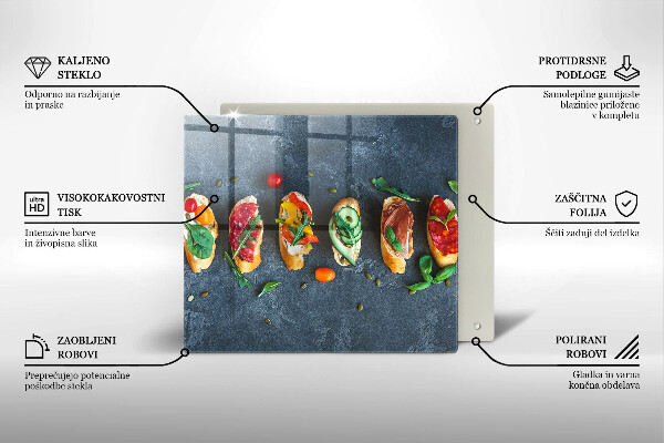 Üveg vágódeszka Színes szendvicsek
