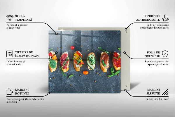Üveg vágódeszka Színes szendvicsek