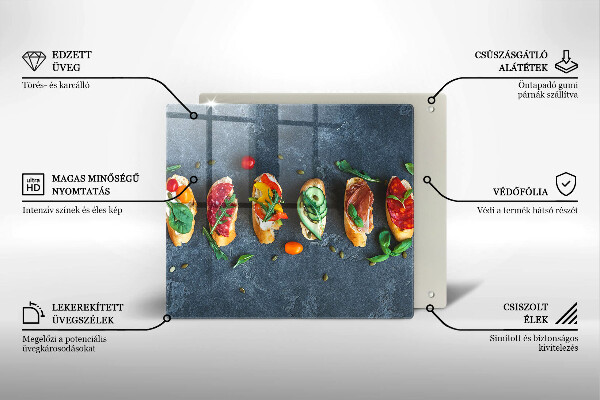 Üveg vágódeszka Színes szendvicsek