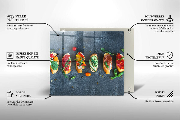 Üveg vágódeszka Színes szendvicsek