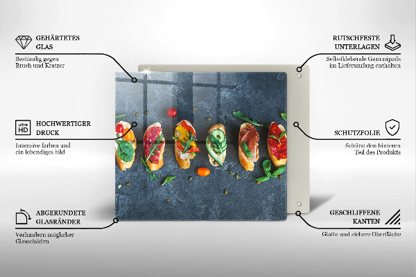 Üveg vágódeszka Színes szendvicsek
