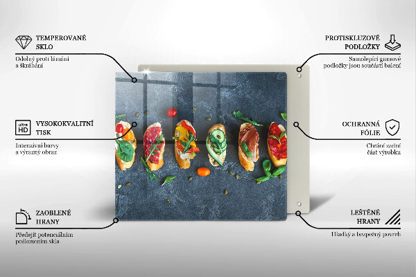 Üveg vágódeszka Színes szendvicsek