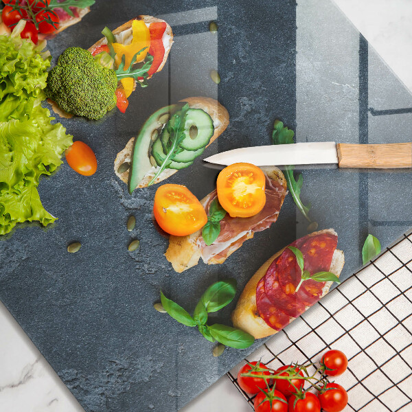 Üveg vágódeszka Színes szendvicsek