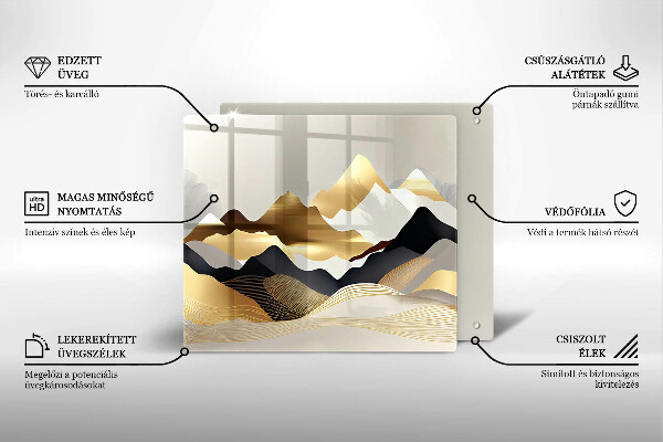 Üveg vágódeszka Absztrakt arany hegyek