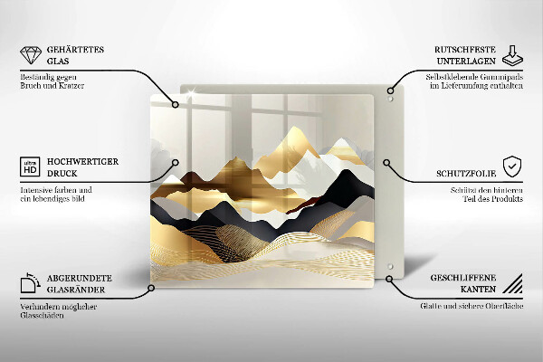 Üveg vágódeszka Absztrakt arany hegyek