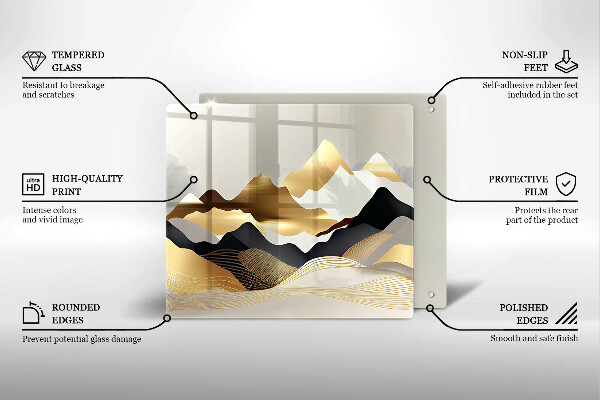 Üveg vágódeszka Absztrakt arany hegyek