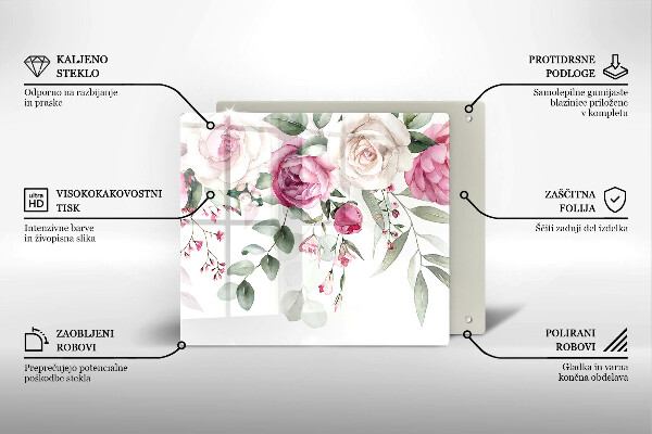 Üveg vágódeszka Akvarell rózsák