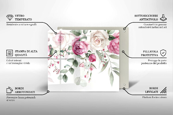 Üveg vágódeszka Akvarell rózsák