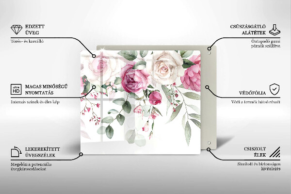 Üveg vágódeszka Akvarell rózsák