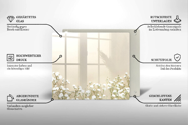 Üveg vágódeszka Gipsz boho virágok