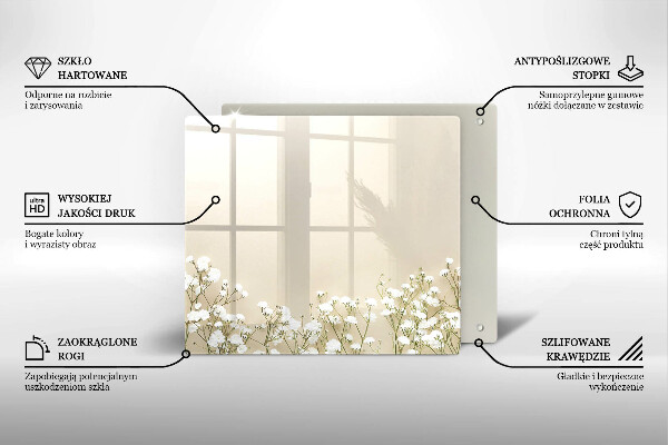 Üveg vágódeszka Gipsz boho virágok