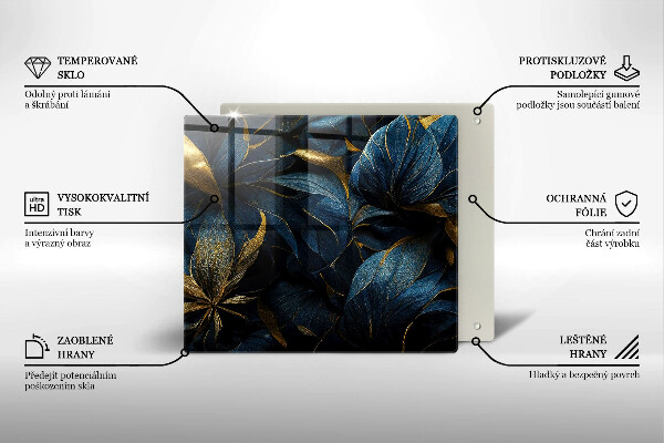 Üveg vágódeszka Dekoratív levelek arannyal