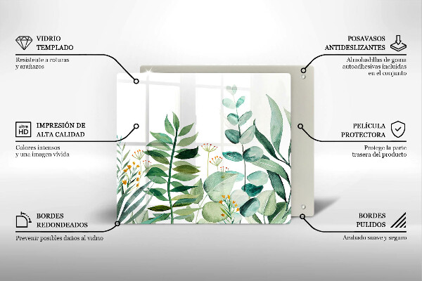 Üveg vágódeszka Növény levelek illusztráció