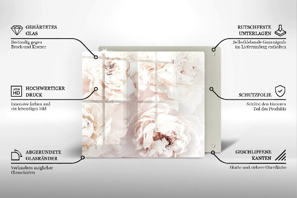 Üveg vágódeszka Pasztell bazsarózsa