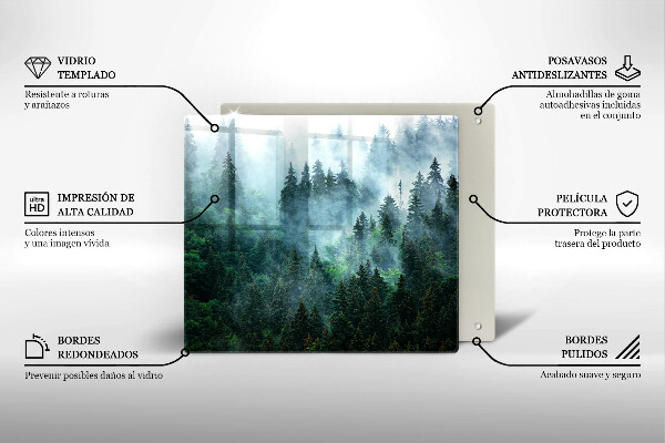 Üveg vágódeszka Erdő a ködben