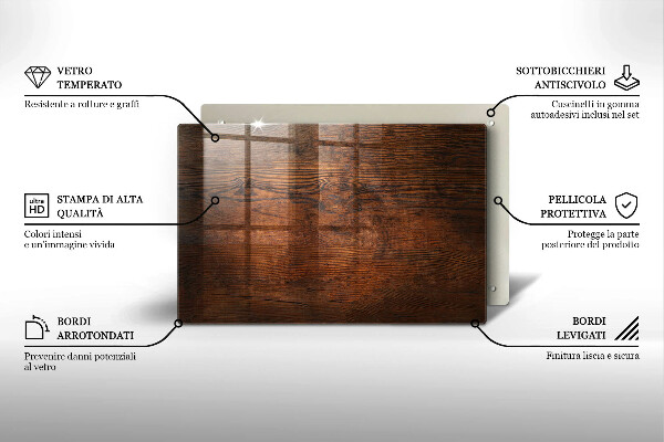 Üveg vágódeszka Sötét fa tábla