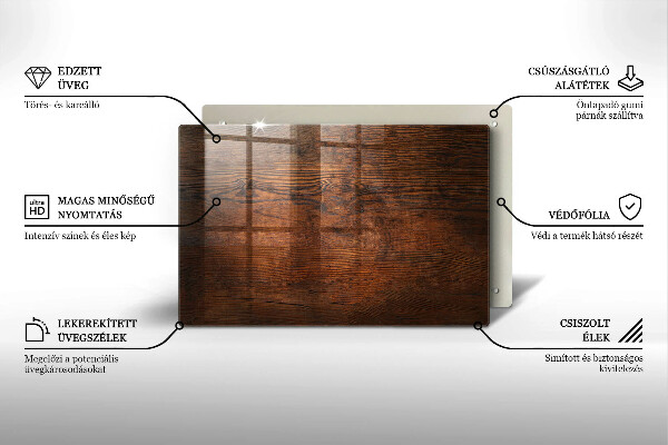 Üveg vágódeszka Sötét fa tábla