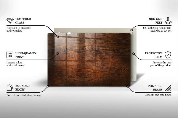 Üveg vágódeszka Sötét fa tábla