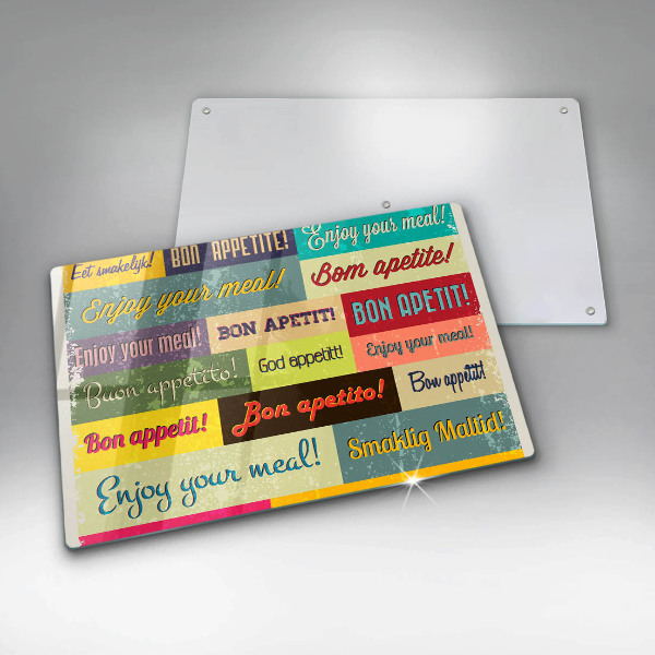 Üveg vágódeszka Feliratok Jó étvágyat nyelvek