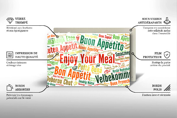 Üveg vágódeszka Feliratok Jó étvágyat nyelvek