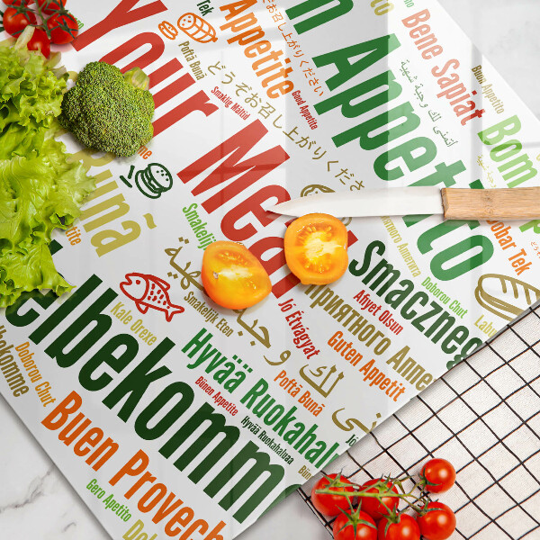 Üveg vágódeszka Feliratok Jó étvágyat nyelvek