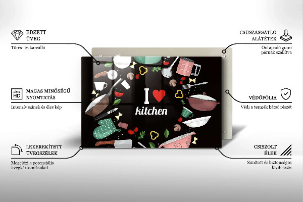 Üveg vágódeszka Illusztráció Imádom a konyhát