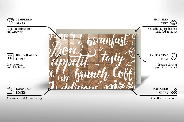 Üveg vágódeszka Bon appetit feliratok