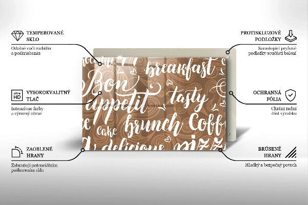 Üveg vágódeszka Bon appetit feliratok