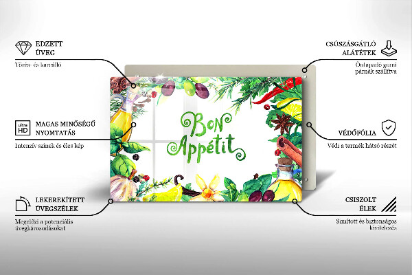 Üveg vágódeszka Bon Appetit felirat